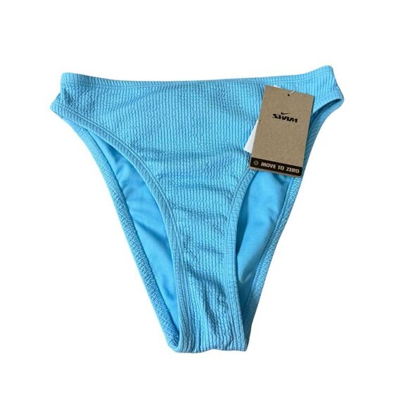 Nike Women's High-Waisted Bikini Swim Cheeky Bottom Textured Blue Sz S NWT - Picture 2 of 6